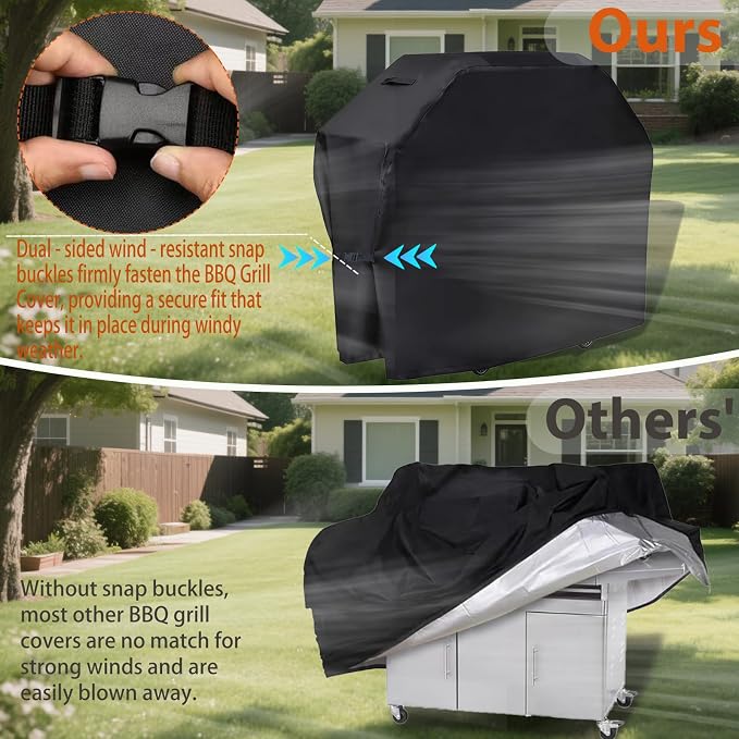 Grill Cover 58 inch BBQ Grill Cover Reinforced Corners & Windproof Clips - Image 5