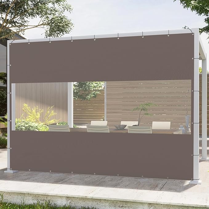 Domi Heavy Duty Outdoor Clear Panel Curtain, 18 oz Waterproof PVC Polyester - Image 2