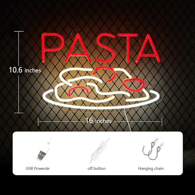 JFLLamp Pasta Neon Signs for Wall Decor Neon Lights for Bedroom Led Business - Image 3