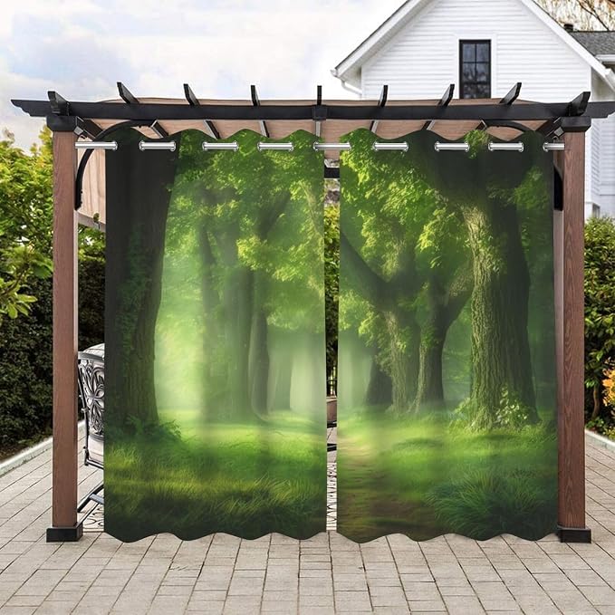 Forest Theme Waterproof Indoor/Outdoor Curtains, Dawn Trees Jungle Pattern by Lirduipu
