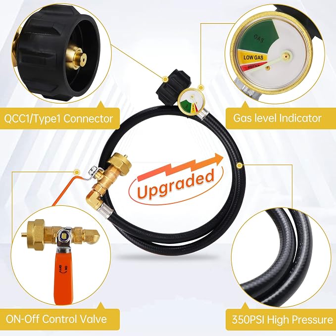 Propane Refill Adapter, 1 lb Tank, QCC1 Connector, 36 Inch Hose, 350 PSI - Image 3