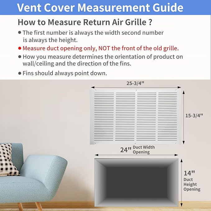 24"W x 14"H Steel Return Air Grille, Air Return Vent Cover - Image 5