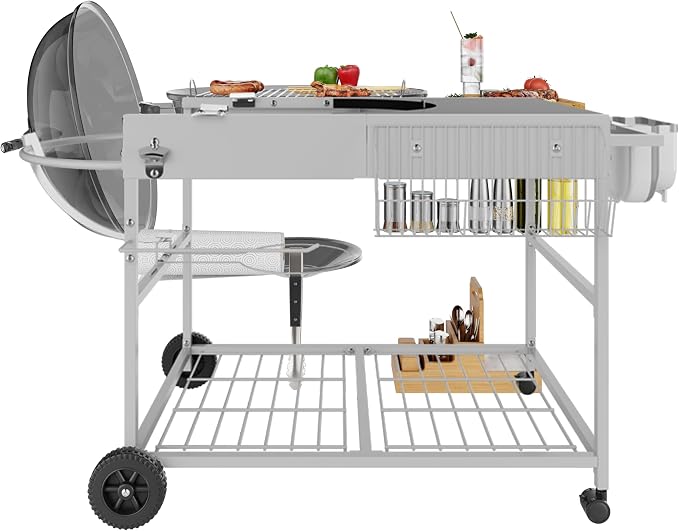 Vongrasig Grill Cart for Weber Kettle 18" & 22", Charcoal Grill Table, Outdoor by Vongrasig