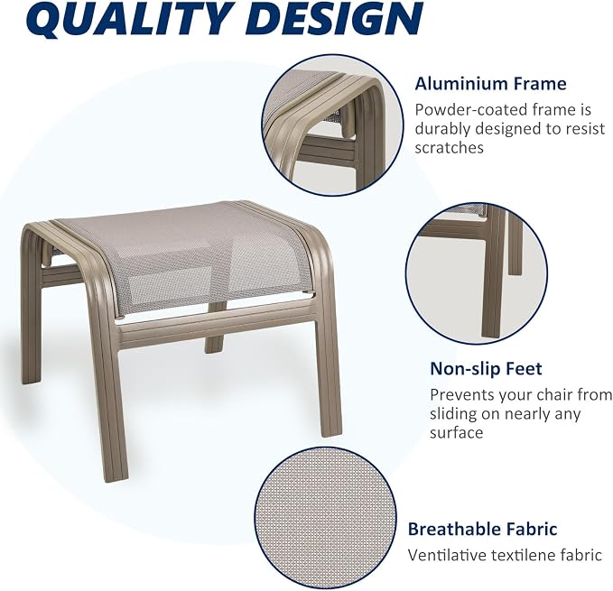 Patio Dining Chairs Footstools Outdoor Aluminum Ottoman Assembled Footrest Side - Image 4