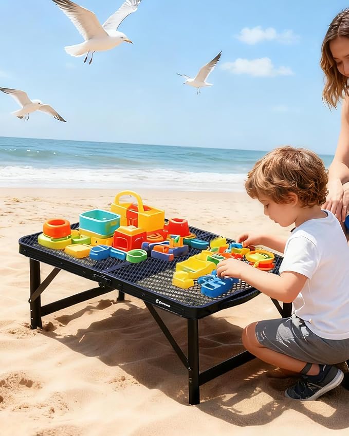 Picnic Table with Adjustable Height 10.6-22 in, Folding Metal Mesh Top