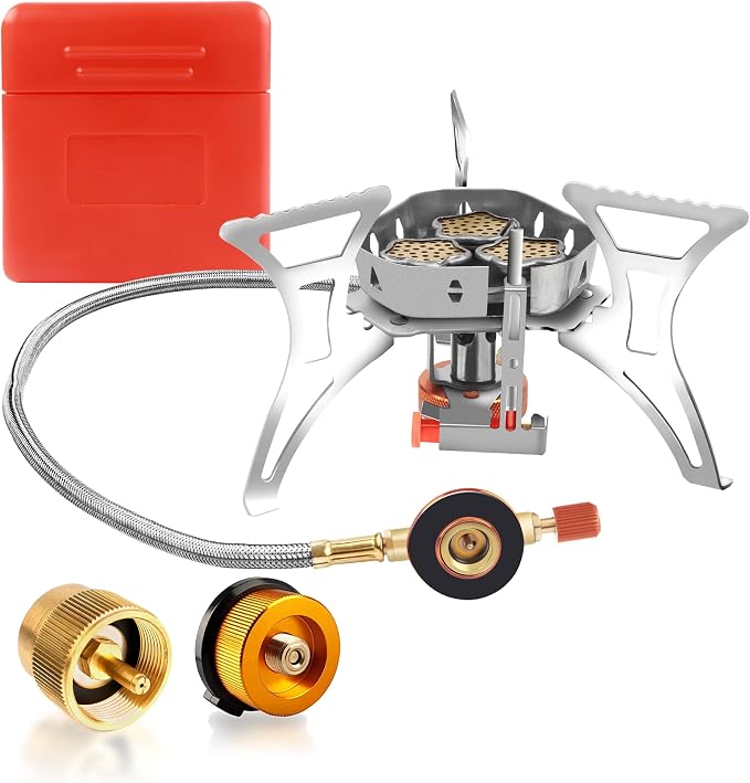 6800W Camping Stove with Fuel Canister Adapter Portable Backpacking Gas Stove by RIDEIWAKE