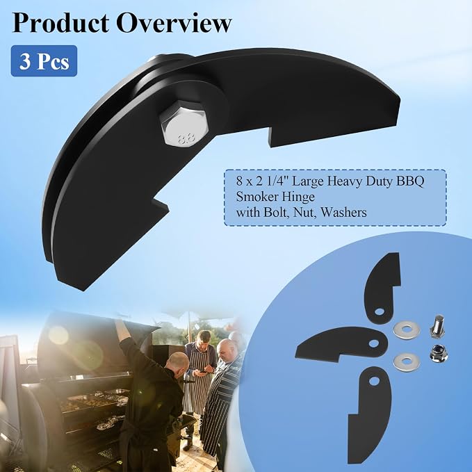3 Pcs 8 x 2 1/4" Large Heavy Duty BBQ Smoker Hinge, Compatible - Image 2