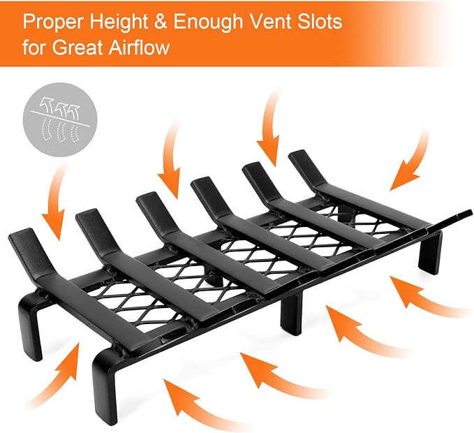 17" Fireplace Grate with Ember Retainer, Wood Stove Grate Rack, Heavy Duty - Image 3