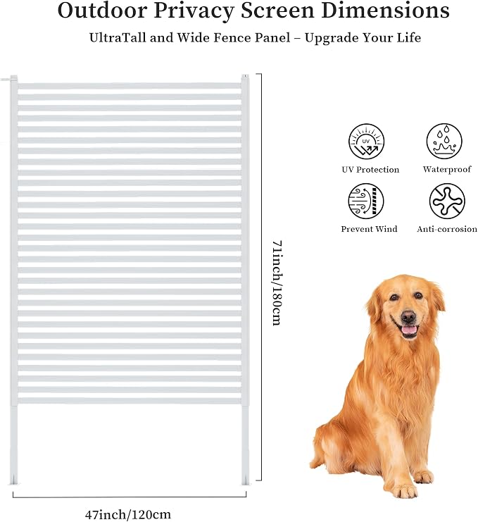 Outdoor Privacy Screen with Stand, Rustproof Metal Fence Panel, 47.24’’ x 71’’ - Image 2
