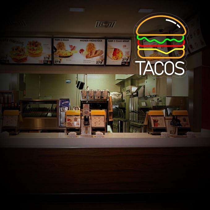 Tacos Neon Sign for Wall Decor, Hamburger Led Signs, Dimmable Neon Light Sign - Image 7