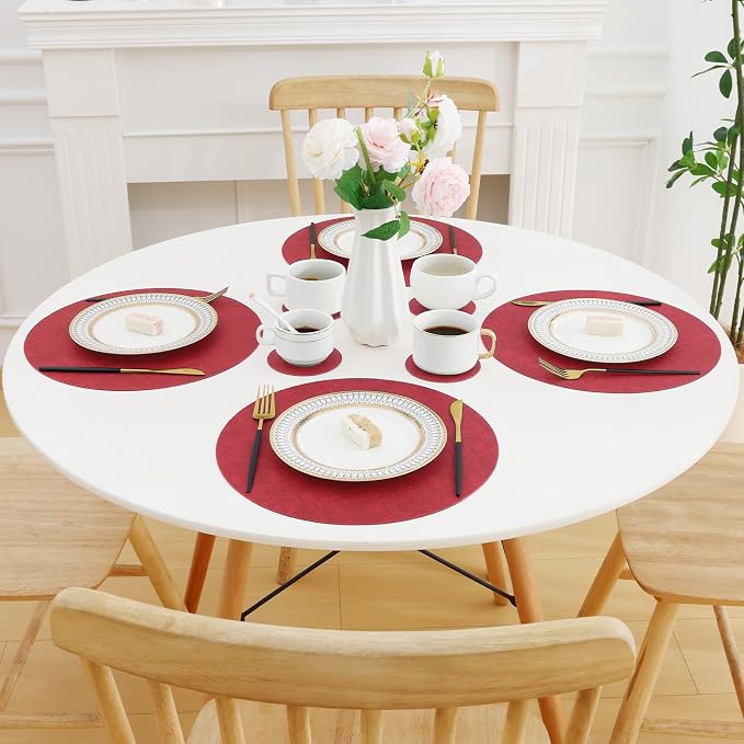 Homaxy Round Faux Leather Placemats and Coasters, Washable Dual-Side Table Mats - Image 8