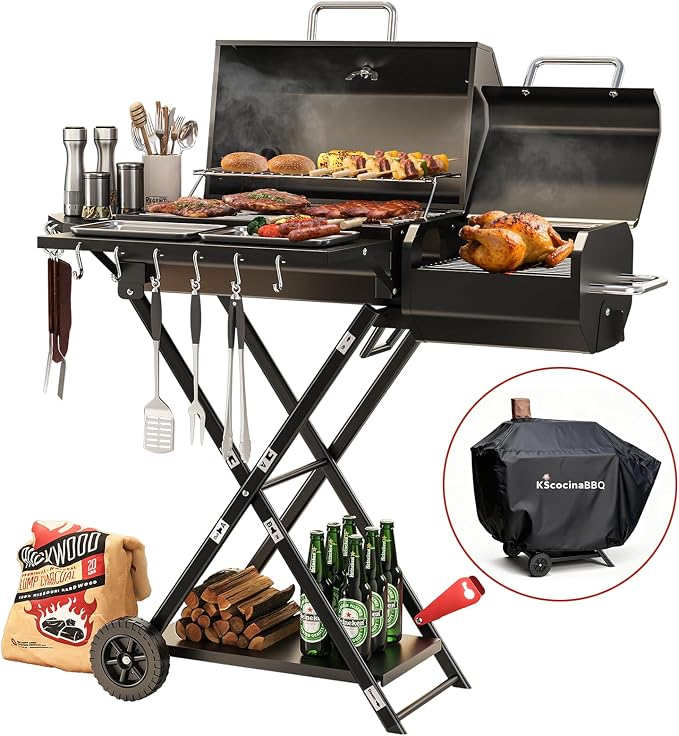 Portable Charcoal Grill with Smoking Function, Foldable Suitcase Design with by Unknown