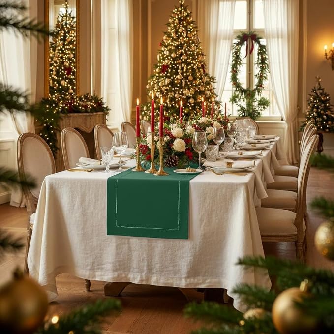 D'Moksha Homes Linen Forest Green Table Runner 108 Inches Long - Image 2
