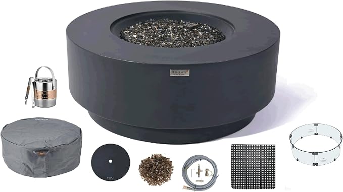 Elementi+ | Bundle Nimes Gas Fire Pit Cast Concrete 40" Dia. Round Fire Table by AMSFireplaceInc