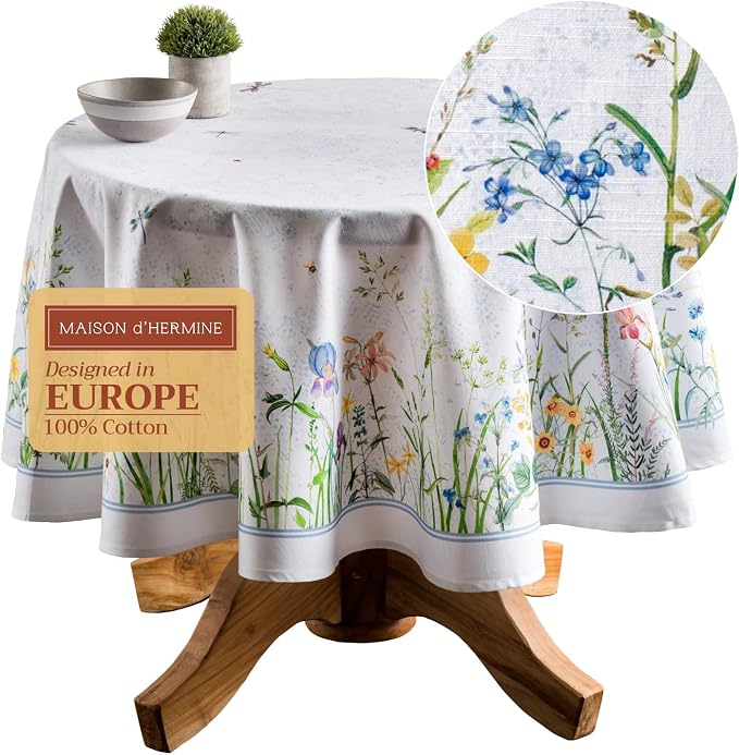 Maison d' Hermine Table Cloth Round Table 100% Cotton 63 Inches Tablecloth by MaisondHermine