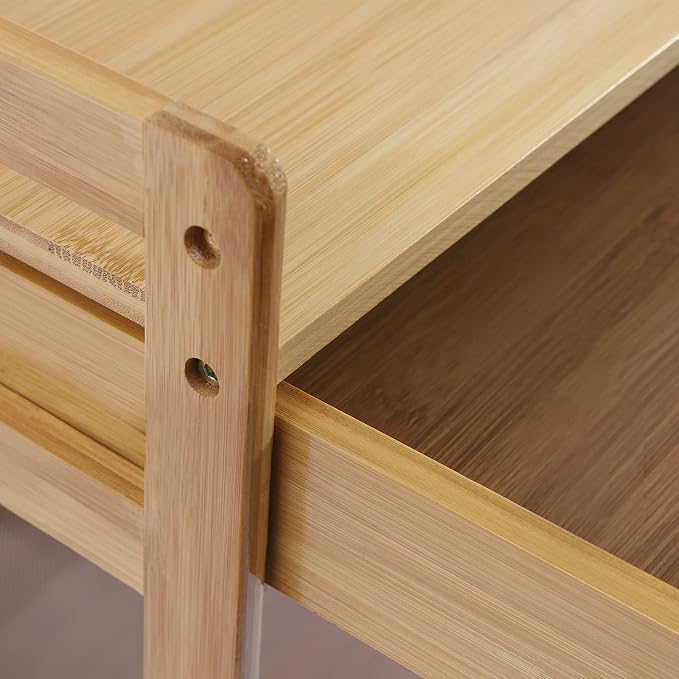 Bamboo Serving Cart with Drawer and Fence Rail, Kitchen Storage Organizer - Image 7