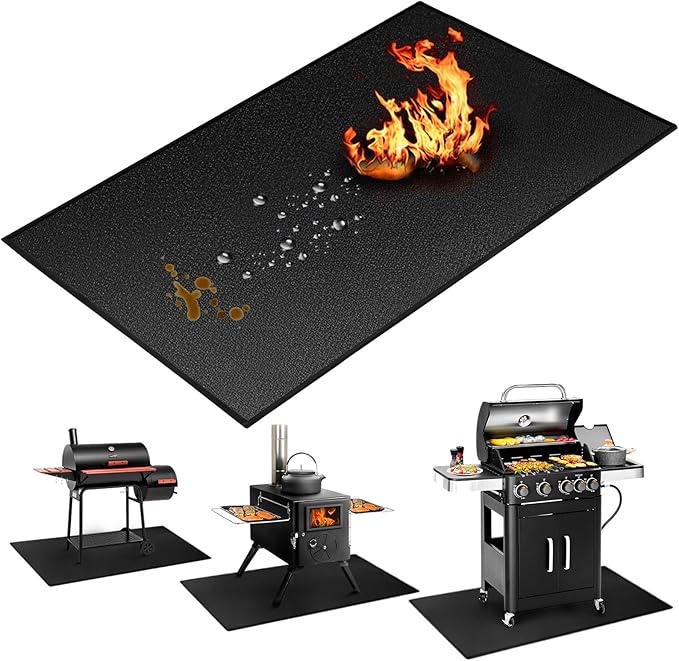 Grill Pad Floor Mat, 60x40 Inch Fiberglass with Silicone Coating