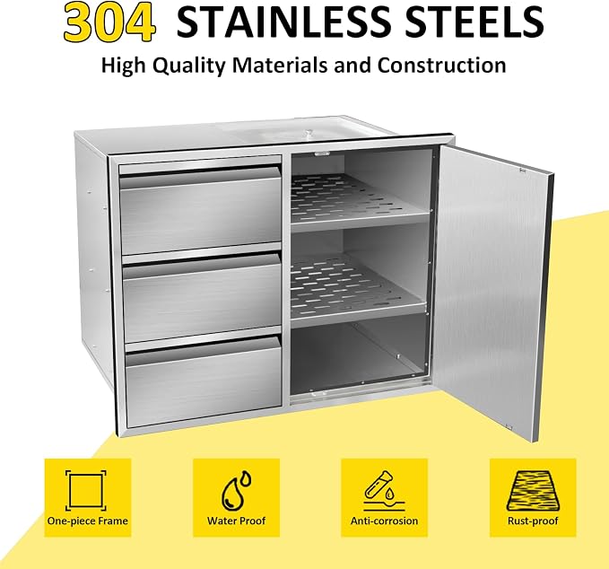 Outdoor Kitchen Door Drawer Combo Cabinet 28" W x 22" H x 19.5" D Stainless - Image 3