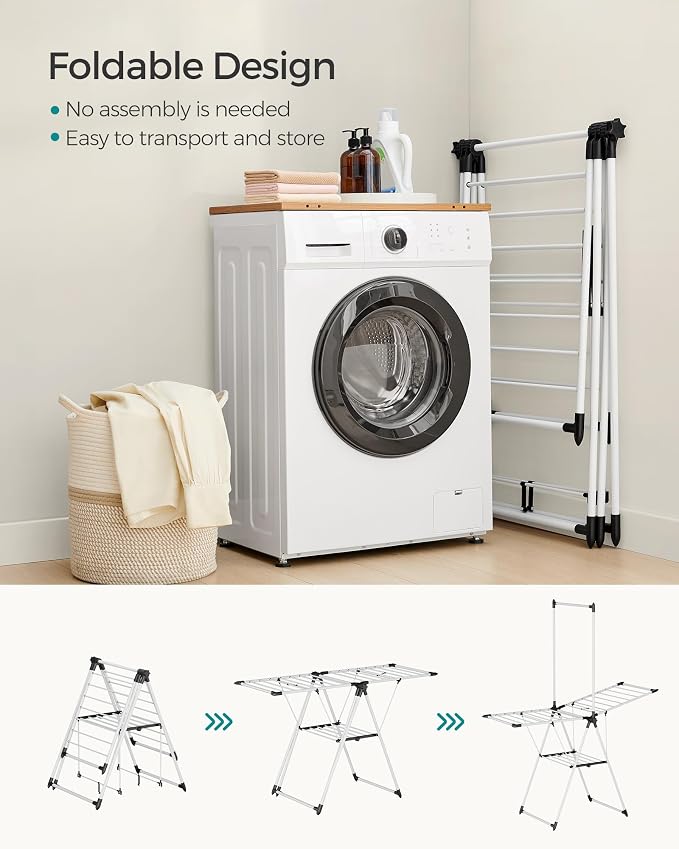SONGMICS Clothes Drying Rack, Foldable 2-Level Laundry Drying Rack, - Image 5