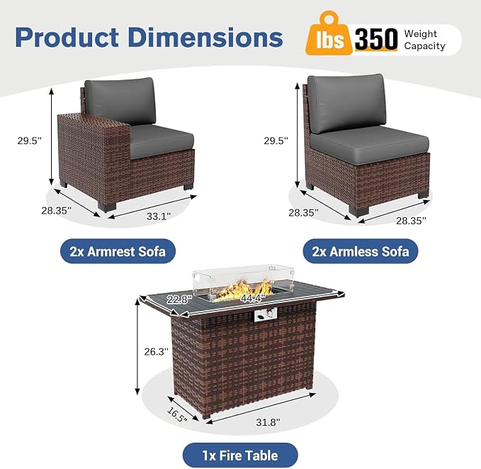 Patio Furniture Set with Fire Pit Table 5 Piece, Outdoor Conversation Sets - Image 6