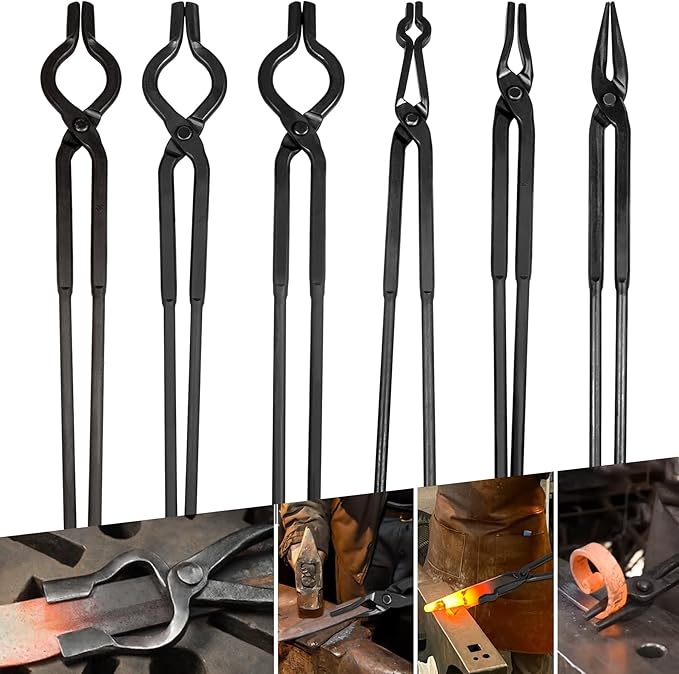 Forge Tongs, 6 Pieces with V-Groove and Flat-Jaw Styles