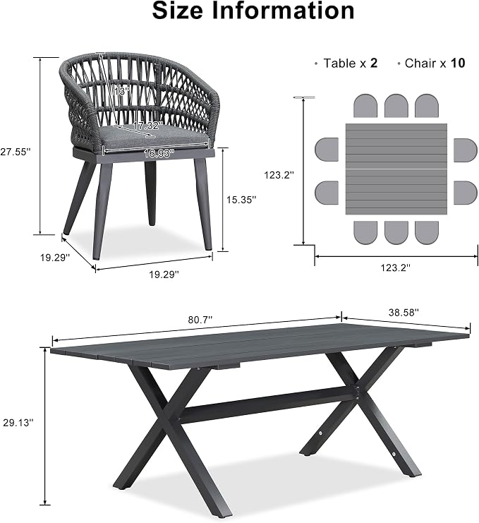 PURPLE LEAF 12 Pieces Outdoor Dining Set All-Weather PE Rattan Outdoor Patio - Image 6
