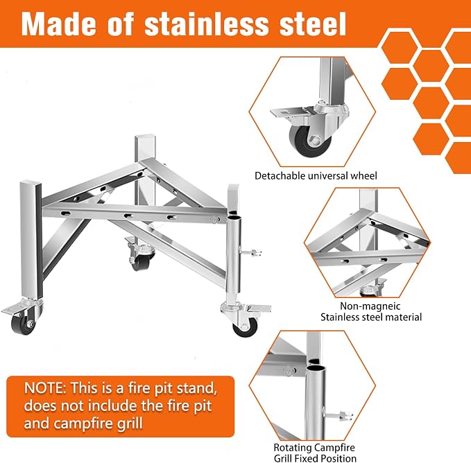 Universal Firepit Stand for 15" 17" 19.5" 22" 25" 27" FirePit, Stainless Steel - Image 3