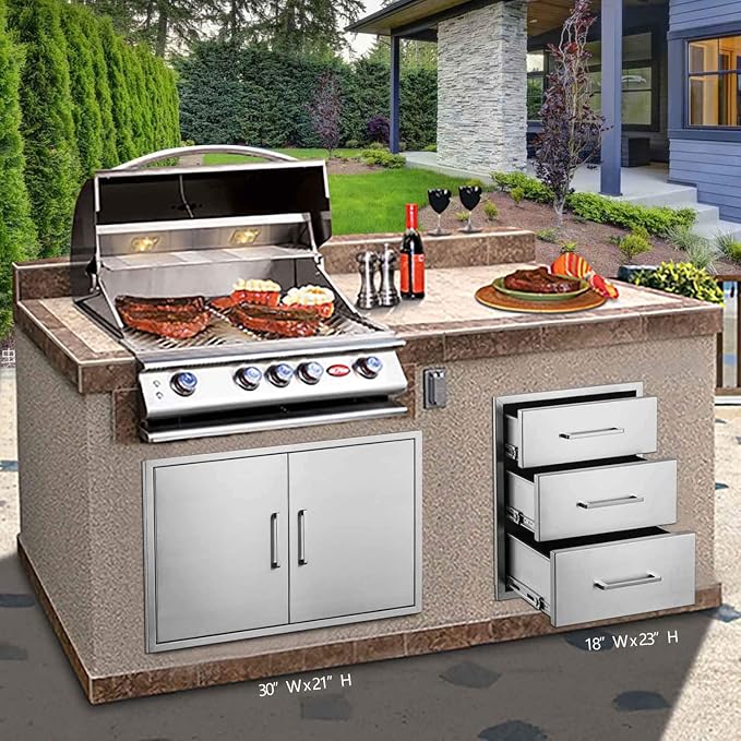 yuxiangBBQ Outdoor Kitchen Drawers Stainless Steel 3-Drawer BBQ Drawer 18" W x - Image 2