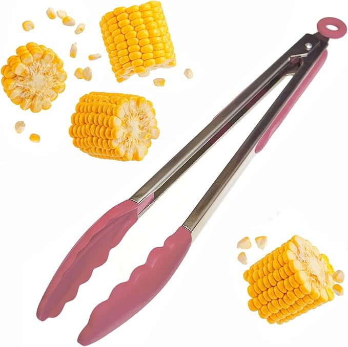 Tongs, 12 Inch Silicone with Stainless Steel Core in Earthy Pink