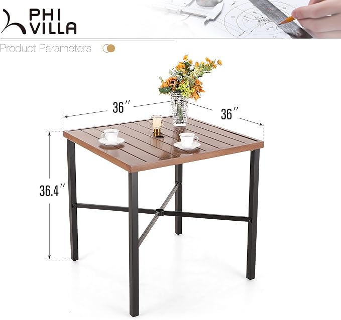 PHI VILLA 36"X36" Outdoor Metal Counter Height Table - Image 2