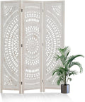 Room Divider Wood Carved Wall Divider Indoor Folding Bohemian Style Portable by Svimi