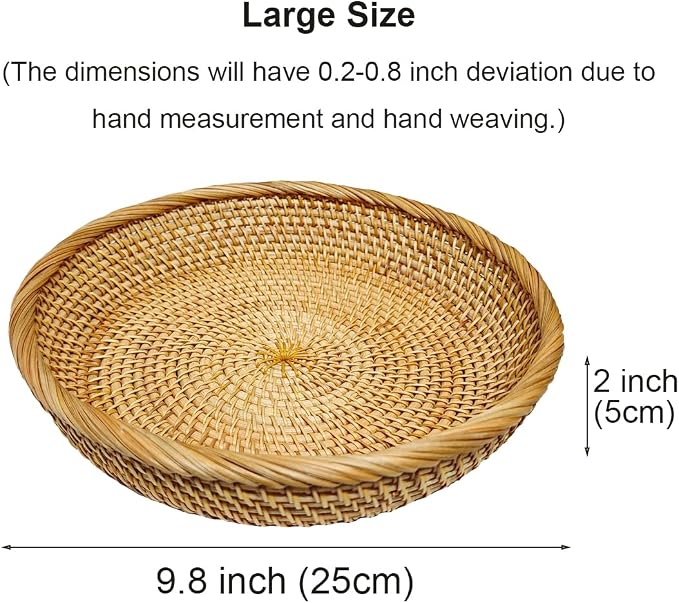 RT&BS Round Rattan Tray, Natural Rattan Decorative Tray, Christmas Food Tray - Image 2