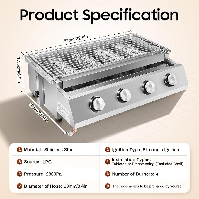 Gas BBQ Grill, Tabletop Outdoor Barbecue Grill - Image 2