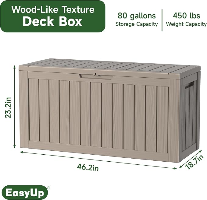 EasyUp 80 Gallon Outdoor Storage Box Waterproof, UV Resistant Resin Deck Box - Image 4