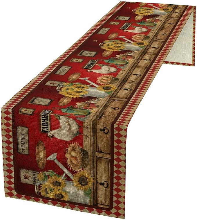 Rooster Table Runner, Rustic Farmhouse Country Cottage Farm Animal Sunflower - Image 4