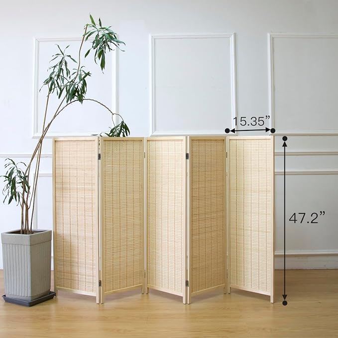5 Panel Short Room Divider Screen, Small Bamboo Panel Divider - Image 2