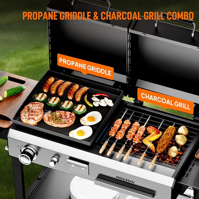 ROVSUN 2-in-1 Propane Gas Grill and Charcoal Grill Combo - Image 2