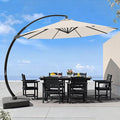 7 Piece Patio Dining Set with 11ft Patio Umbrella, 7 Black Outdoor HDPE Dining by Unknown