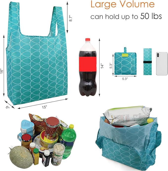 BeeGreen Geometry Reusable Grocery Bags Bulk 6 Packs X-Large, Reusable Shopping - Image 2