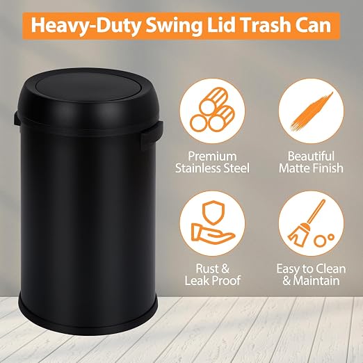 GarveeHome 17 gal/65 L Swing Top Trash Can, Stainless Steel Rubbish Bin - Image 2