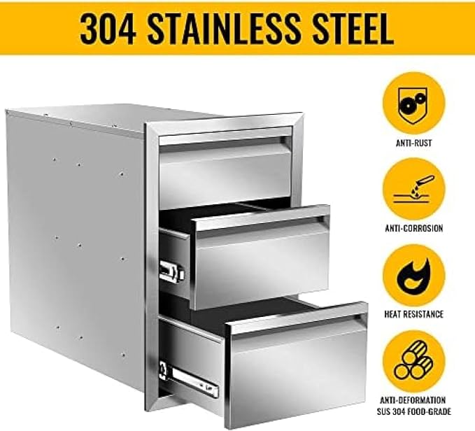 Outdoor Kitchen Stainless Steel Triple Access BBQ Drawers - Image 4