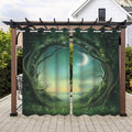 Forest Theme Waterproof Indoor/Outdoor Curtains, Trees Moon Lake Pattern by Lirduipu