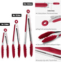 Tongs with Silicone Tips, Stainless Steel, 600°F Heat Resistant, Red