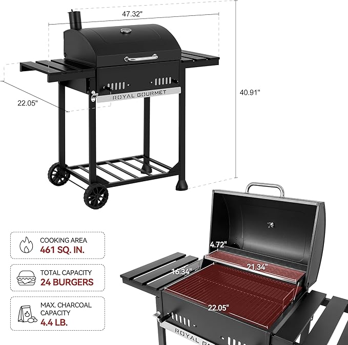 Royal Gourmet CD1824ET Movable Charcoal BBQ Grill - Image 3