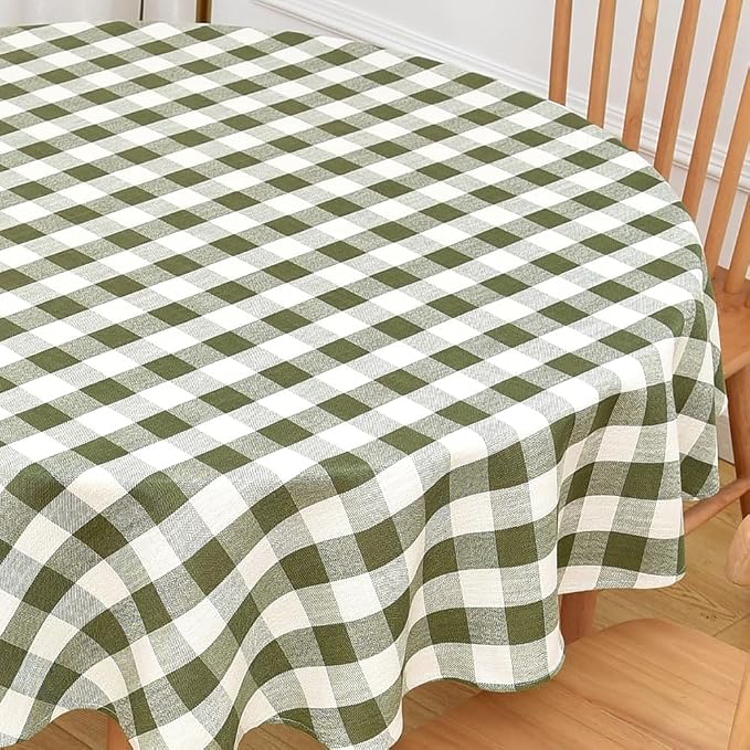 Gingham Table Cloth for Round Tables Green Checkered Plaid Tablecloth Heavy - Image 2