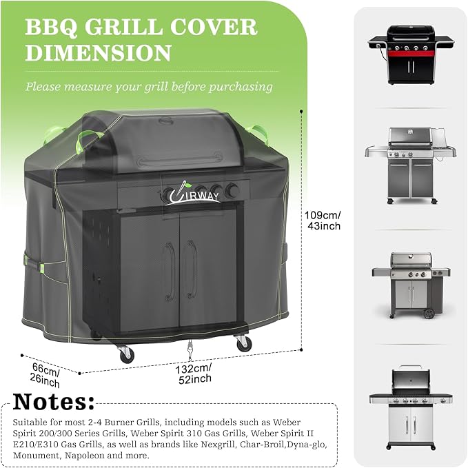 UIRWAY Grill Cover for Outdoor Grill 52 Inch, 600D Heavy Duty Waterproof BBQ - Image 2