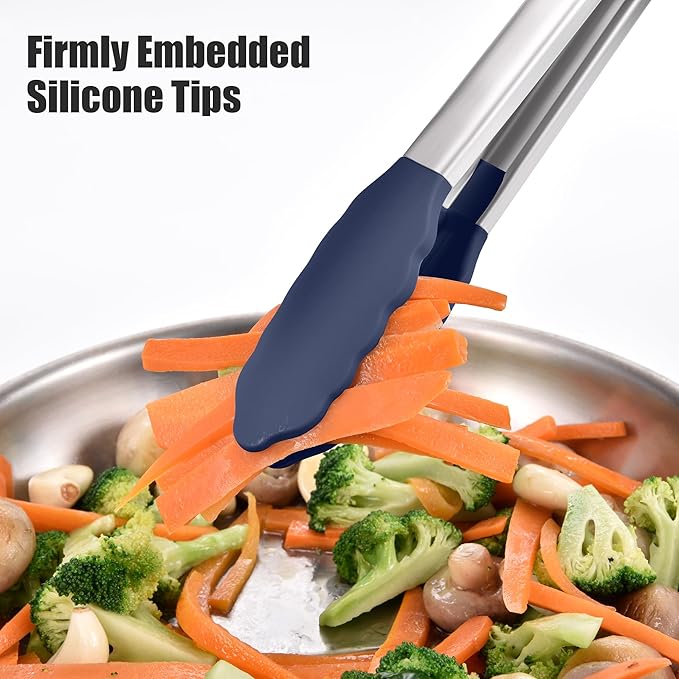 Tongs, 17.2-Inch Navy Blue Stainless Steel with 600°F Silicone Tips