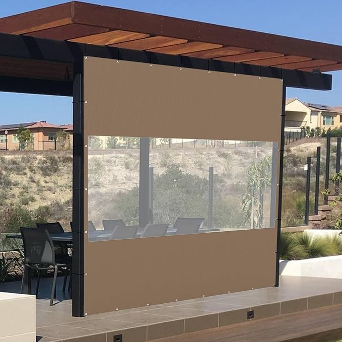 Domi Heavy Duty Outdoor Clear Panel Curtain, 18 oz Waterproof PVC Polyester - Image 2