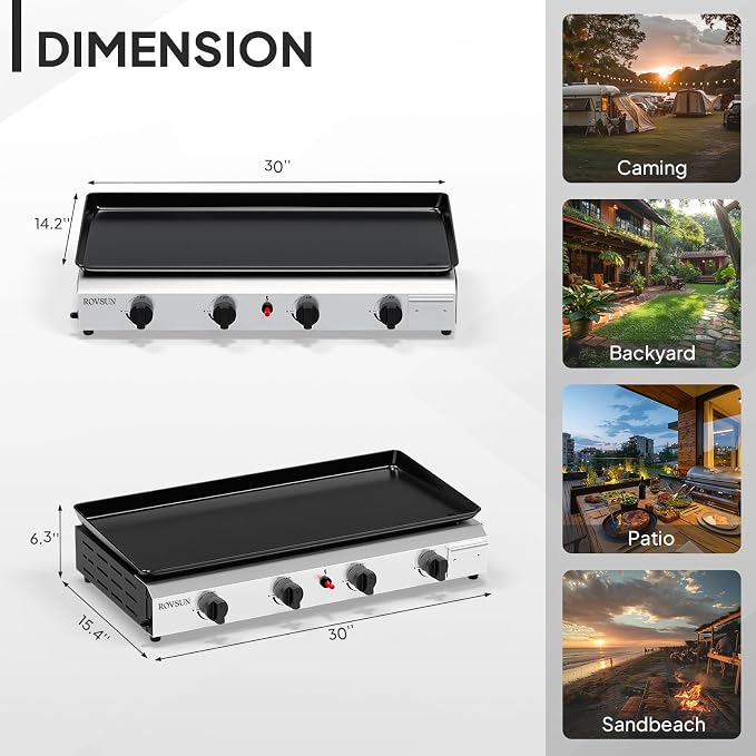 ROVSUN 4 Burner Portable Propane Griddle - Image 6