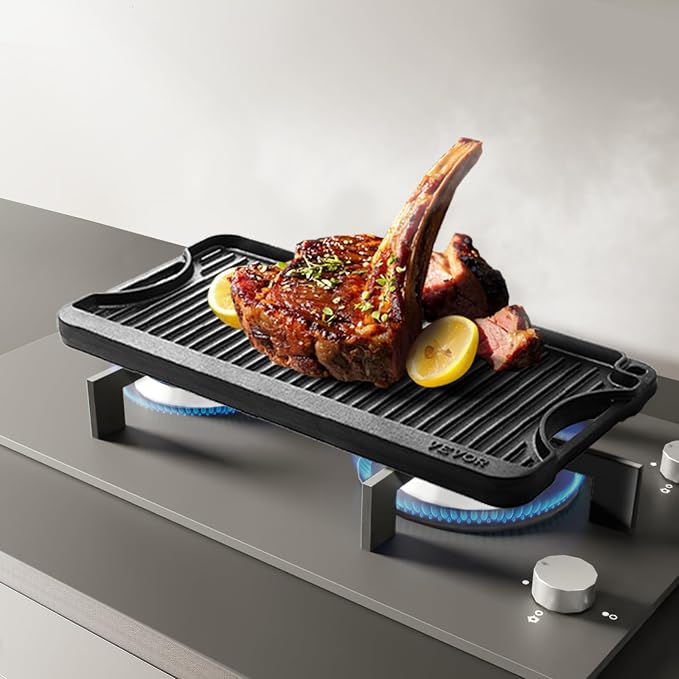 VEVOR Reversible Grill/Griddle, 20x10 inch Pre-Seasoned Cast Iron Griddle - Image 9